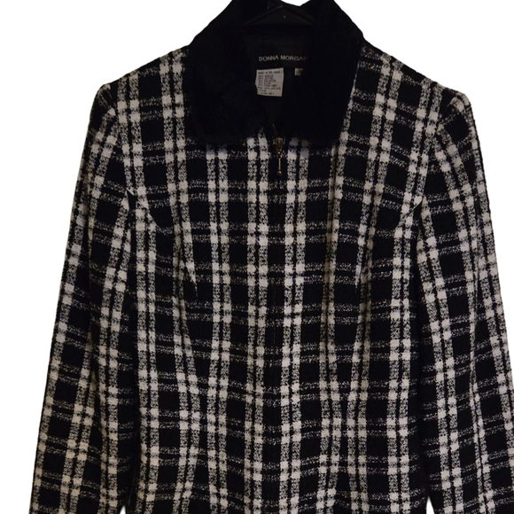 Donna Morgan Black & White Plaid‎ Wool Blend Blazer - Size 6 - Picture 2 of 8